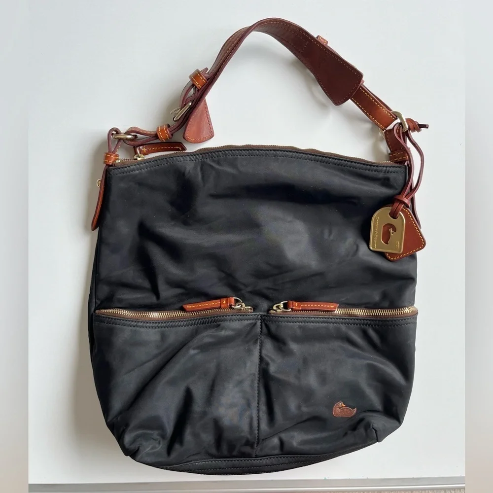 Dooney & Bourke Black Tote with Brown Leather and Gold Tag - Picture 13 of 13